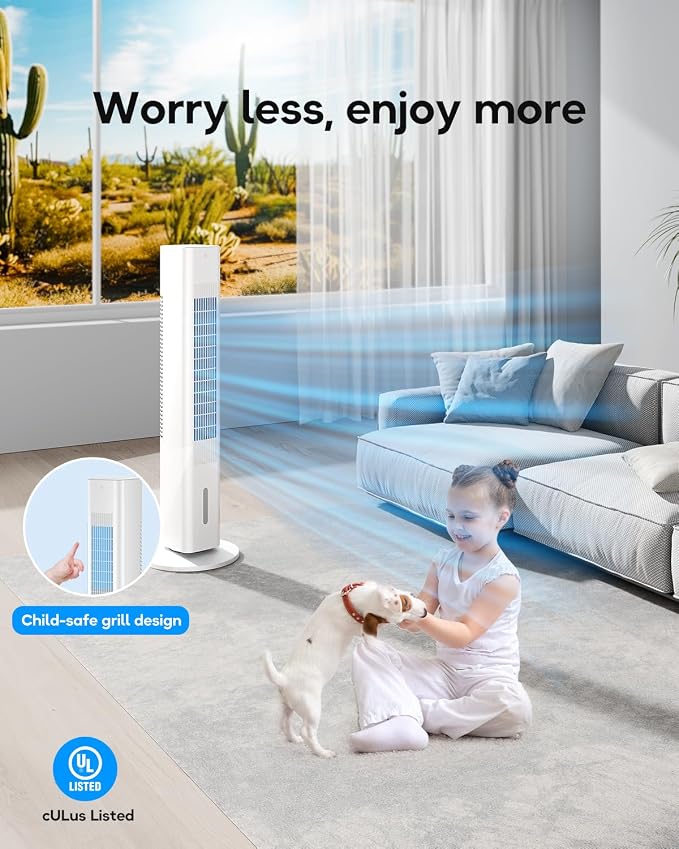 Evaporative Air Cooler, 36-inch Oscillating Tower Fans that Blow Cold Air, Portable Air Conditioner with Remote, AC Unit, Humidifier, Swamp Cooler for Indoor, Chalky