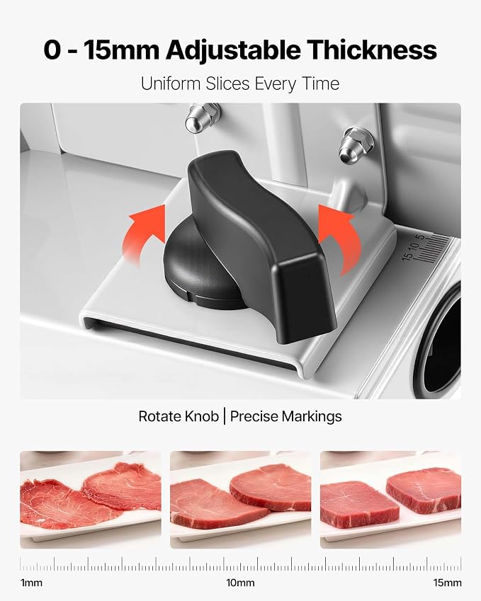 VEVOR Meat Slicer, 7.5" Electric Deli Slicer with 2 SUS420 Blades & 0-0.6" Adjustable Thickness, 200W Home Food-Slicer for Frozen Meat, Ham, Baguett, Steak, UL Approved