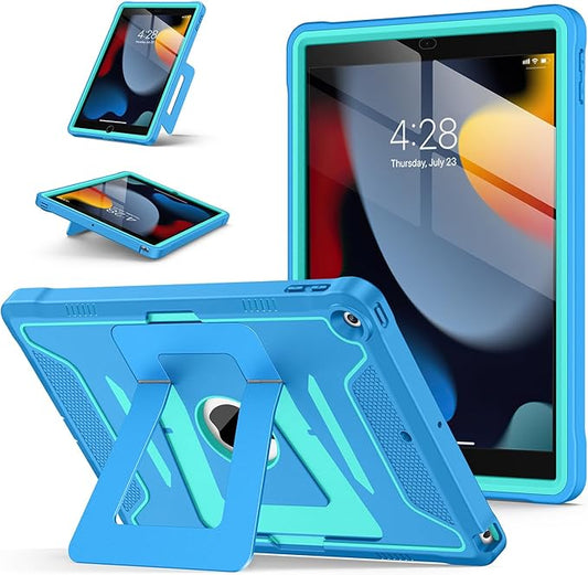 Soke Case for iPad 9th/8th/7th Generation 10.2-Inch (2021/2020/2019 Release), with Screen Protector and Multi-Angle Kickstand, Rugged Full Body Heavy Duty Protective Cover - Blue Green