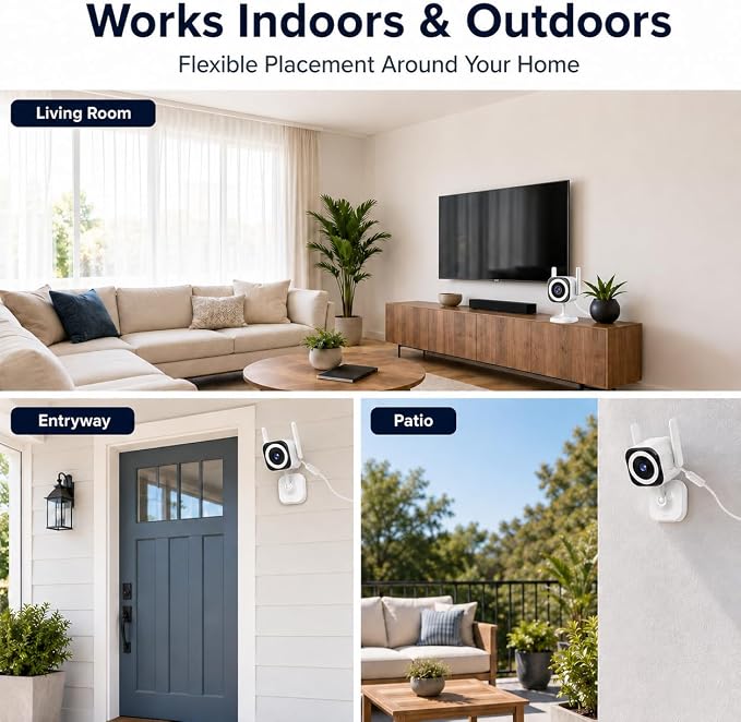 2K Cameras for Home Security, 5G/2.4G WiFi Indoor Outdoor Security Camera for Dog/Pet/Baby/Elderly, Plug-in, Color Night Vision, 4X Zoom, 2-Way Audio, IP66, SD/Cloud - 2Pack