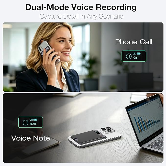 AI Voice Recorder, Transcribe & Summarize with AI Technology, App Control, 64GB Voice Recorder for Meetings & Calls, Supports 152 Languages, Ultra-Slim Recorder, Case Included, Gray