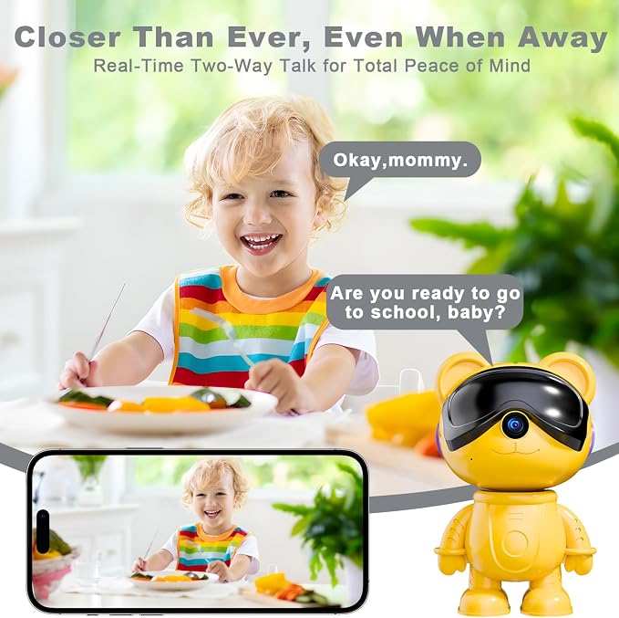 3K 5MP Indoor Security Camera for Home – Cute Bear Baby Monitor & Pet Camera, 2.4/5G WiFi, AI Human & Pet Detection with Auto Tracking, IR Night Vision, RTSP/ONVIF, Works with Alexa & Google