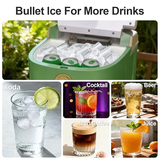 Countertop Ice Maker Machine, 9 Ice Cubes Ready in 5 Mins, 12V Ice Maker in Car, 30lbs in 24Hrs, 4 Sizes Ice Support, Portable Ice Maker with Basket and Scoop, for Car/Home/Kitchen/Camping/RV