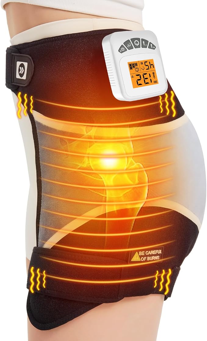 Cordless Hip Heating Pad for Sciatica Pain Relief - Rechargeable & Adjustable Size Hip Massager with 3-Level Vibration Massage, 104-140℉ Heated Hip Brace for Sciatica, Arthritis and Muscle Soothing