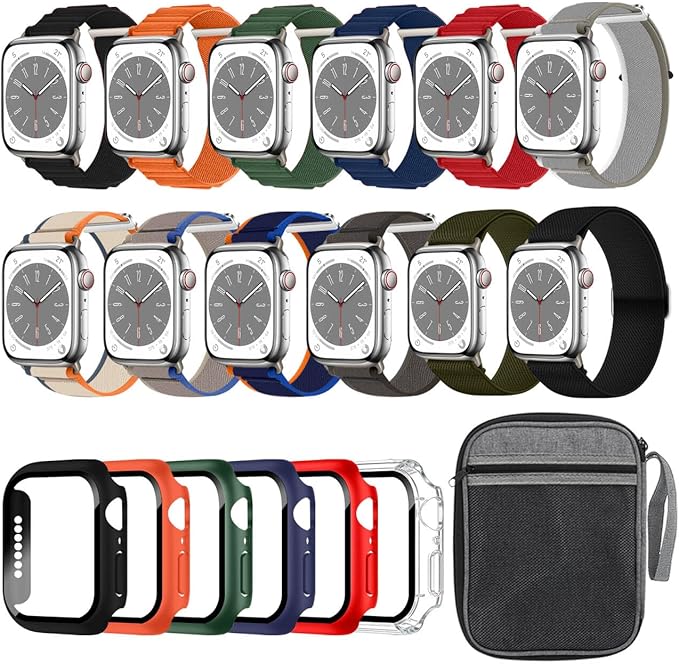 12Pack Watch Bands and 6Pack Watch Case, Compatible with Apple Watch 44mm Bands; Screen Protector, Bands, and Organizer for Apple Watch Series 6 5 4 SE SE2 SE3