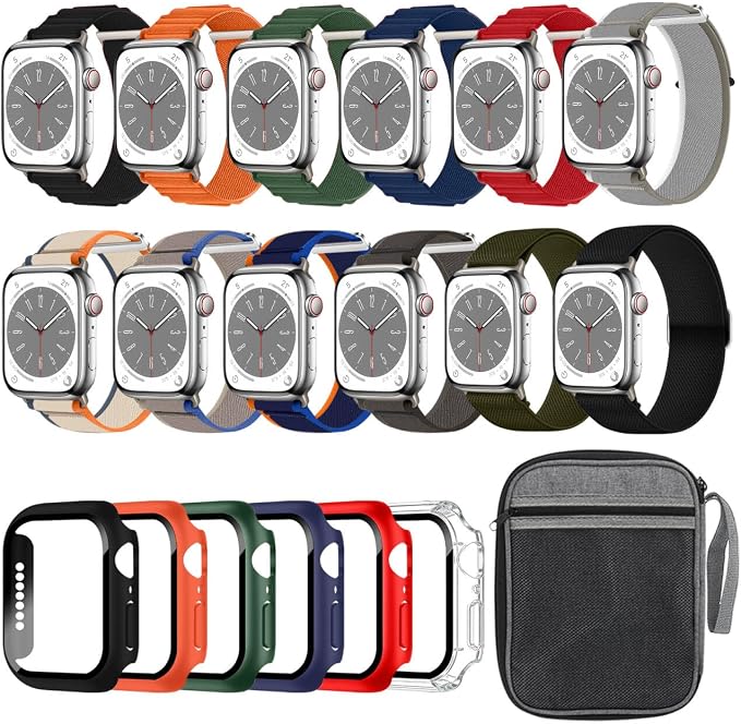 12Pack Watch Bands and 6Pack Watch Case, Compatible with Apple Watch 45mm Bands; Screen Protector, Bands, and Organizer for Apple Watch Series 9 8 7