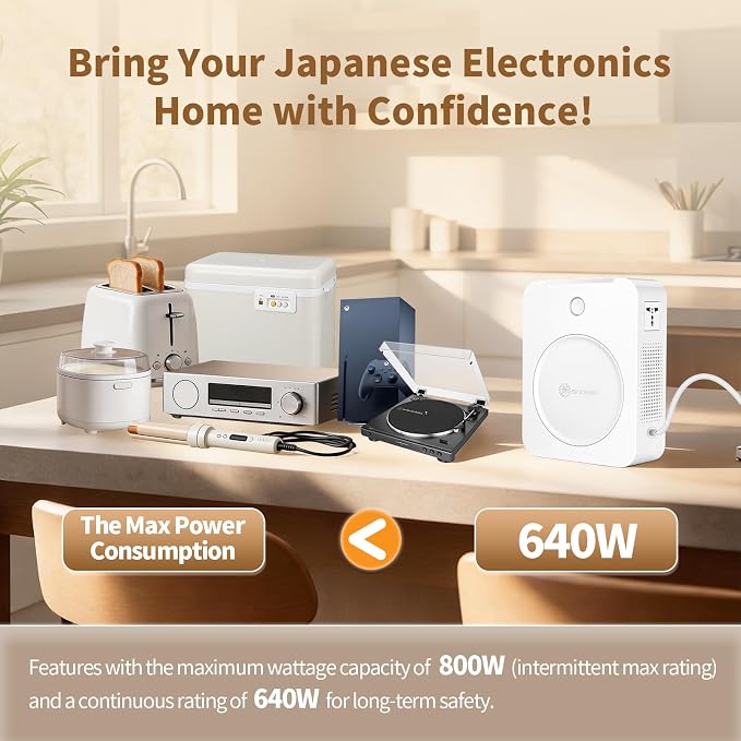 SUNSHUN US to Japan Voltage Converter 120V to 100V Step Down Transformer | 800W Step Down Power Converter, For Japanese Appliances, Used in US Canada Mexico
