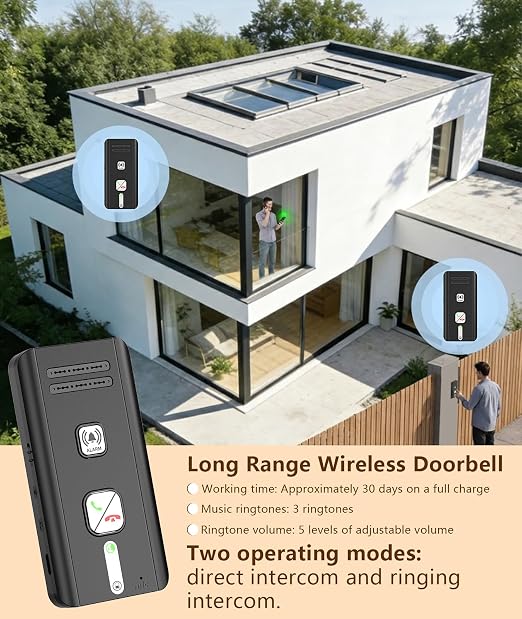 Intercoms Wireless for Home 4 Pack, Rechargeable 2 Way Indoor Outdoor Home Intercoms with Adjustable Ringtones, Voice Activated for Elderly, Portable Whole House Intercom for Family House Use