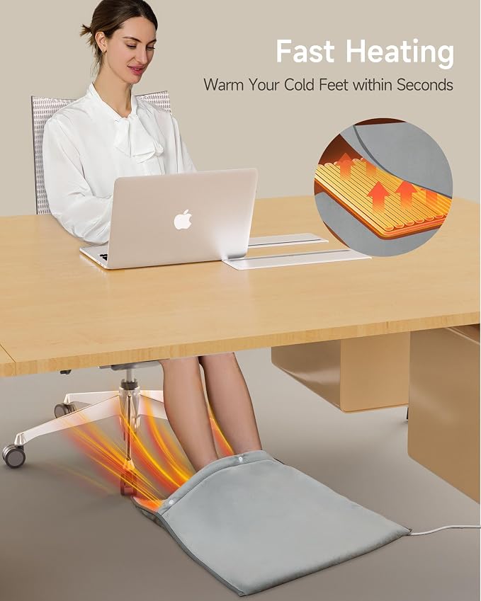 Foot Warmer, ALLJOY Electric Heated Foot Warmers for Women and Men Under Desk Fast Heating Pad for Foot with 6 Heat 4 Timer Settings Foot Warmer for Bed (Small)