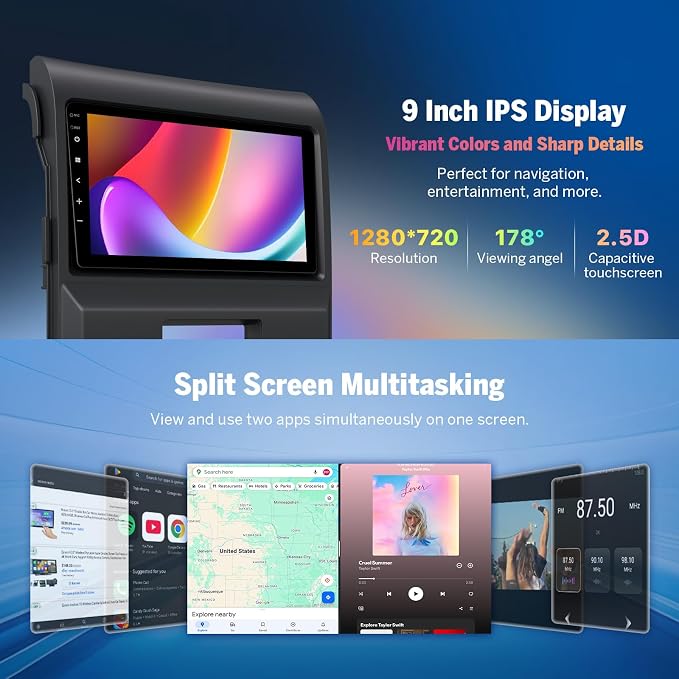 Eonon 9“ Car Stereo 4+64Gfor Ford F150 (2009-2014), Android 14 Wireless CarPlay & Android Auto, Bluetooth 5.4, Touch Screen GPS Navigation, Backup Camera Support,WiFi - FDF1X7A