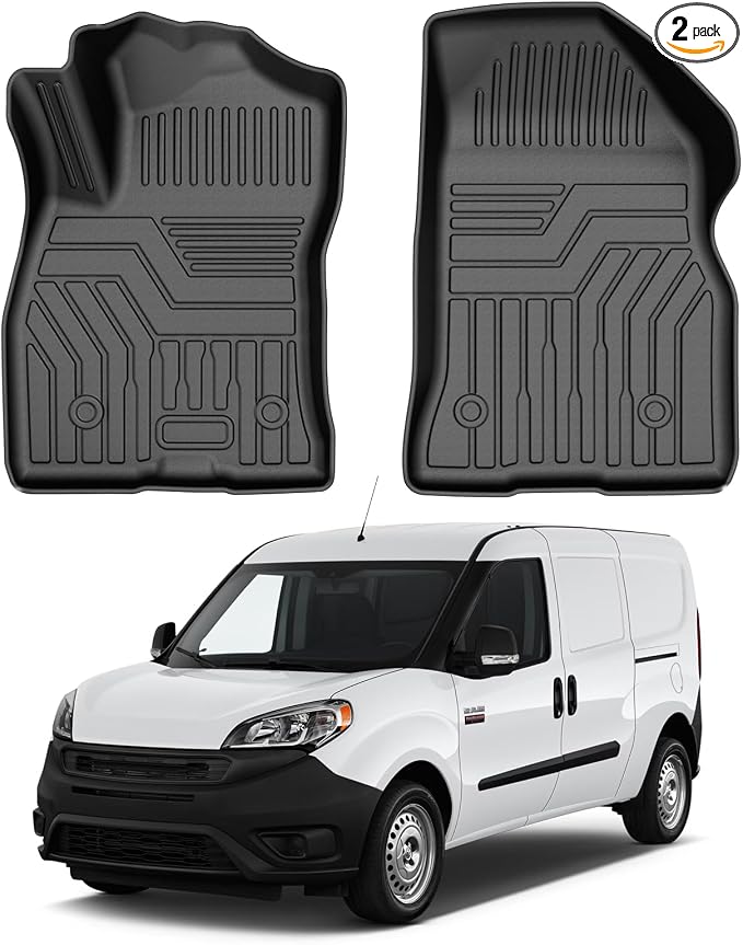 T TGBROS Floor Mats Custom Fit for 2015-2022 Ram ProMaster City Accessories All Weather Protection TPE Front Row Seat Floor Liners Set Non-Slip Black-2PCS