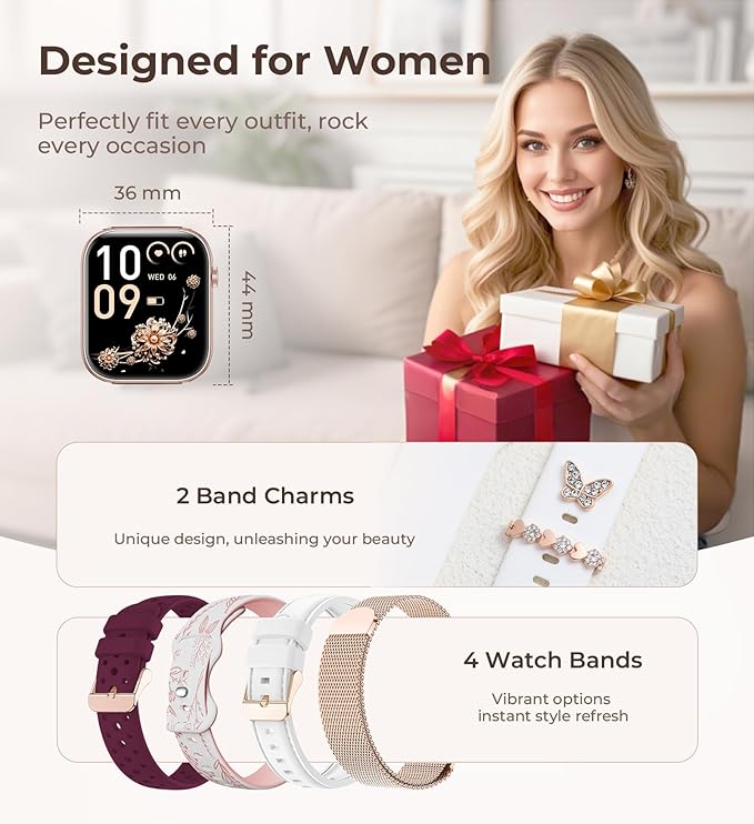 Iaret Smart Watch for Women, 1.83" HD Fitness Tracker with 4 Bands, Answer/Make Calls, Heart Rate/Sleep/SpO2/Step Tracking, 100+ Sport Modes, Android/iPhone Compatible Gift (White)