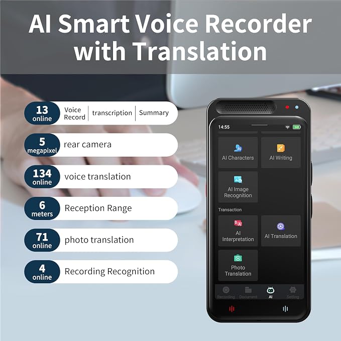 80GB AI Digital Voice Recorder with Playback, Smart Digital Audio Recorder with Transcription to Text, Voice Activated Recorders for Lectures Meetings Interviews