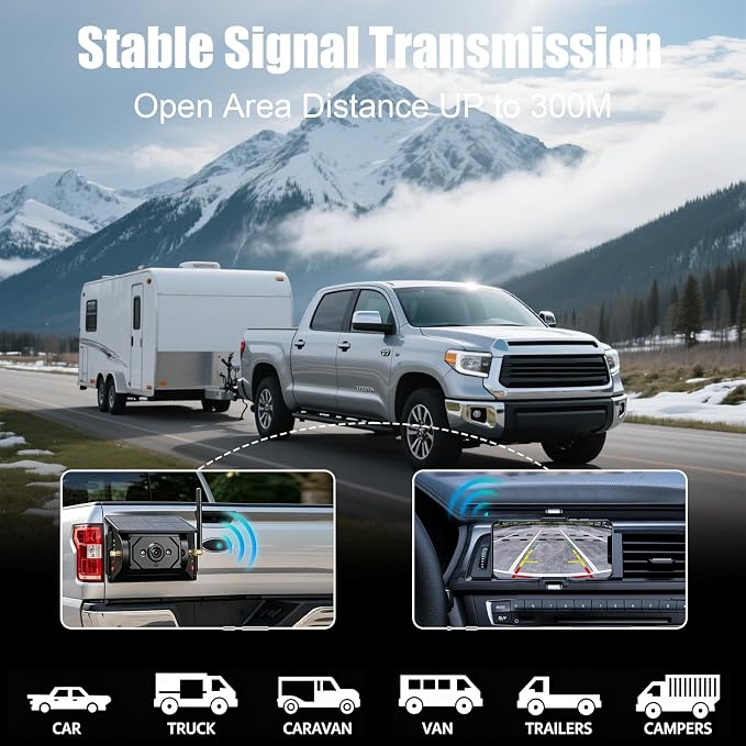 Portable Wireless Backup Camera with 9600mAh Long Life Battery, Magnetic Solar Powered WiFi Rear View Camera for Truck RV Trailer, IP67 1080P HD Night Vision, Motion Detection Alert, Phone App Control