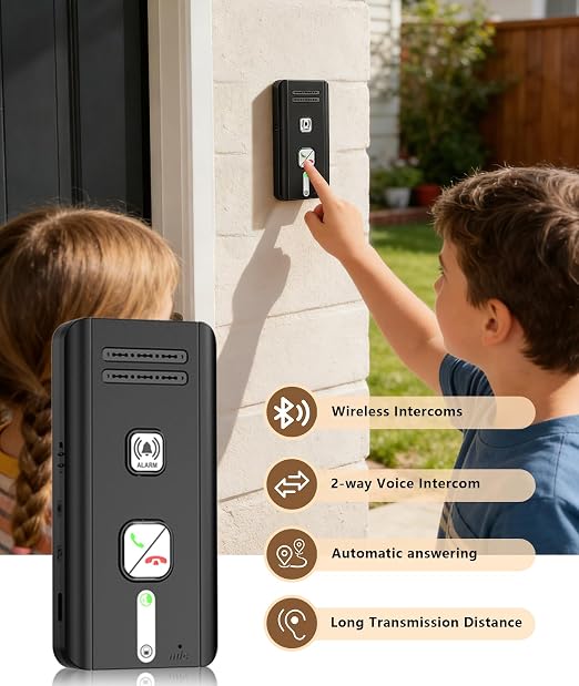 Intercoms Wireless for Home 4 Pack, Rechargeable 2 Way Indoor Outdoor Home Intercoms with Adjustable Ringtones, Voice Activated for Elderly, Portable Whole House Intercom for Family House Use
