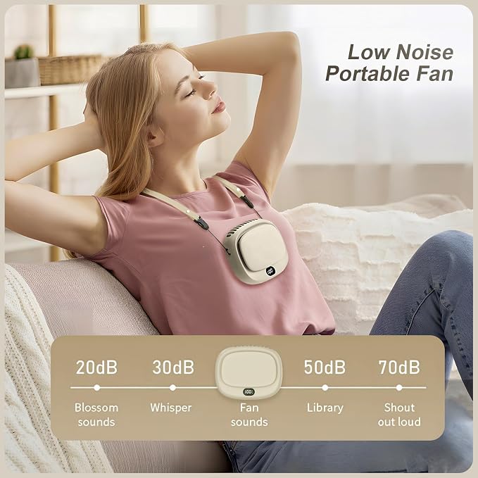3 Pack Portable Neck Fan 5 Speed Adjustable, Beige + Green + Black