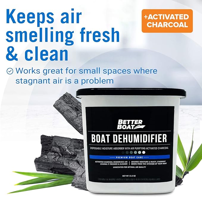 Moisture Absorber 2 Pack with Activated Charcoal Dehumidifier Bucket, Unscented Odor Absorber for Closet Basement Bathroom Boat RV, Disposable - Better Boat