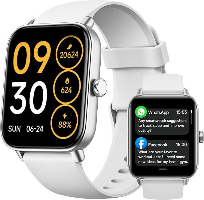 Smart Watch for Women Men,1.85 inch AMOLED Touchscreen for Android & iPhone Alexa Built-in Bluetooth Calls,Fitness Watch 110+ Sport Modes Heart Rate/Sp02/Sleep/Calories Monitor IP68 Waterproof