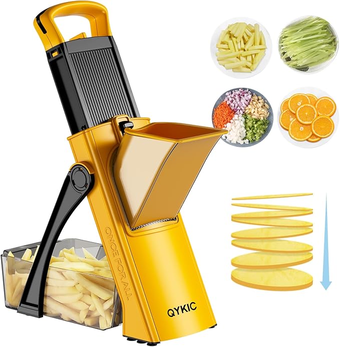 QYKIC Upgrade Safe Mandoline Slicer for Kitchen, Vegetable Chopper Slicer, Potato Slicer Thickness Adjuster, Veggie Onion Dicer for Quick Meal Prep