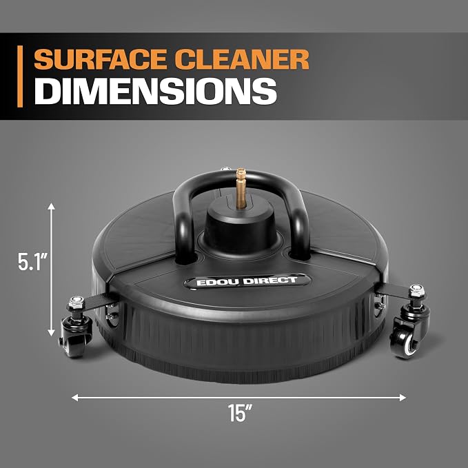 Edou Direct Pressure Washer Surface Cleaner with Wheels and Handle - Heavy-Duty Plastic - 15'' - Compatible with Most Electric Pressure Washers - 1/4 Inch Quick-Connect - Black