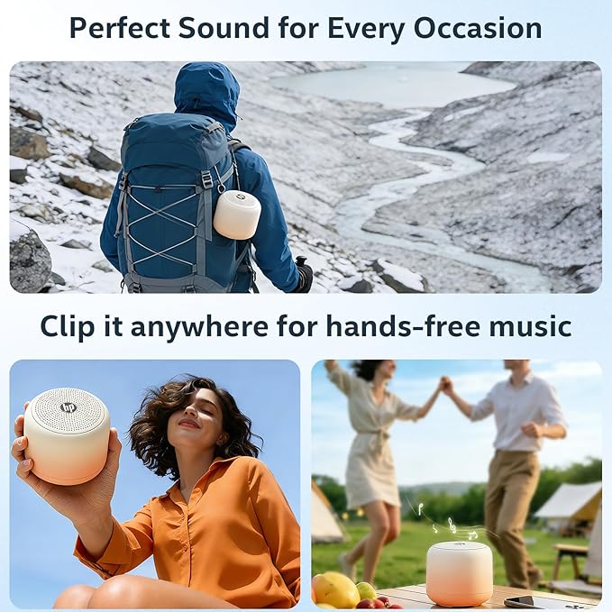 HP Portable Bluetooth Speaker, Wireless Mini Speaker with HiFi Stereo Sound, IPX7 Waterproof, 15H Playtime, TWS Pairing for Outdoor, Travel, Home, PC, Laptop, Gifts for Men Women (Gradient Latte)