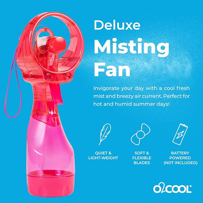 O2COOL Deluxe Handheld Battery Powered Water Misting Fan with Wrist Wrap (Strawberry Pink)