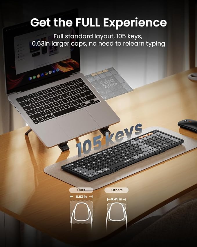 ProtoArc XKM01 CaseUp Foldable Bluetooth Keyboard Mouse Combo | Portable with Laptop Stand, Mobile Work Solution for On-the-Go, Compatible with Laptop PC Macbook, Windows Mac OS