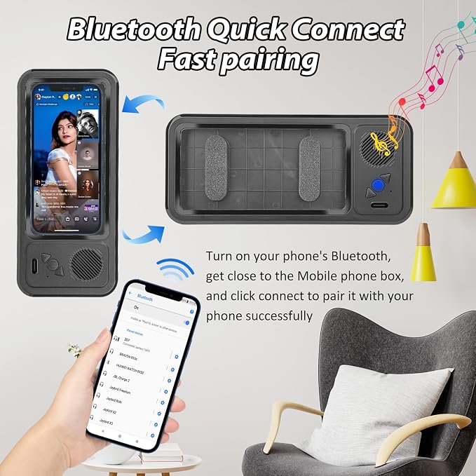 Shower Phone Holder with Wireless Bluetooth Speaker,2026 New Waterproof 480 Rotation Viewable Shower Phone Case Speaker for Any Phone, Wall Mounted Phoneholder for Bathroom Mirror,Gifts for Mom Dad