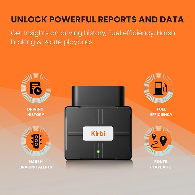 Kirbi OBD Tracker, GPS Tracker for Vehicles Real-Time Tracking, Worldwide Compatible Vehicle Tracker, Lightweight and Compact Car GPS Tracker, Plug-and-Play