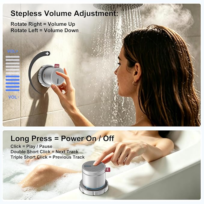 EWA Shower Speaker ,Magnetic Volume Knob Bluetooth Speaker with Phone Stand,Metal Portable Wireless Mini Speakers Waterproof ,for Bathroom Gym Home Kitchen,Birthday Gifts for Adults Teens