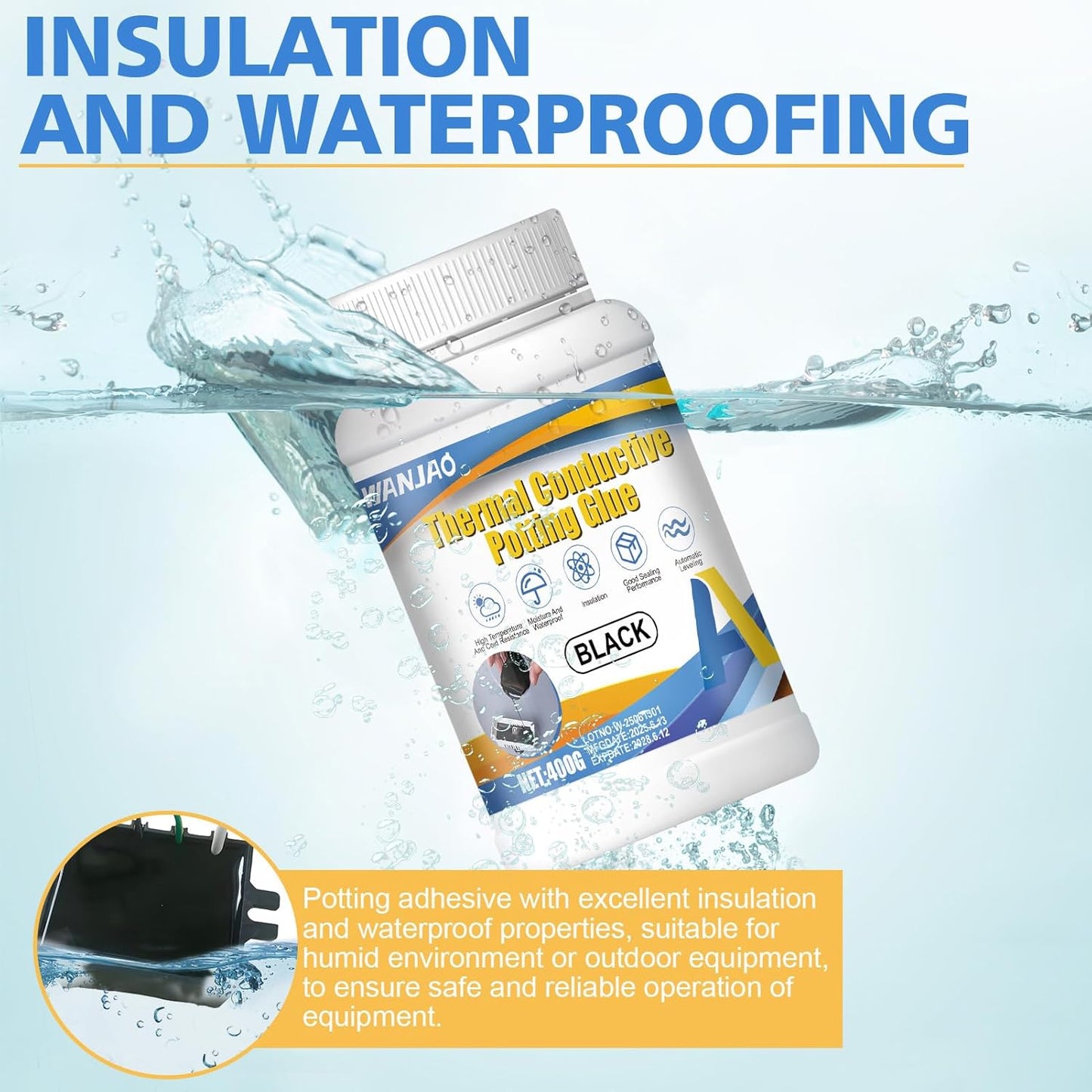 Electronic Potting Compound, Thermally Conductive Epoxy Thermal Adhesive Insulation Waterproof Sealant for Electronic Component Packaging Led Power Supply Circuit Board Protection, 480g A+B