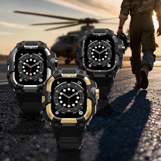 BXUXOHS Rugged Case and Band for Apple Watch 44mm Men, Compatible with Apple Watch SE 3/SE 2nd Generation/SE/Series 6/5/4, Military Grade Shockproof Bumper Cover,Tactical Band Case for iWatch 6/5/4/SE