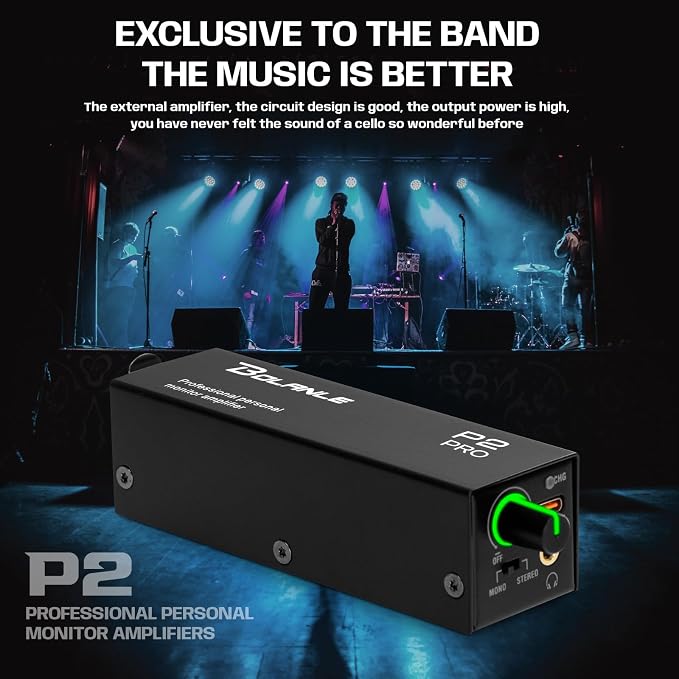Bolanle P2 USB-C Portable in-Ear Monitor Amplifier, 5V DC/AAA Battery, XLR/TRS Input 3.5mm Output, LED, Stereo/Mono Switch for Keyboardists, Drummers, Live Stage (Single Channel-Black)