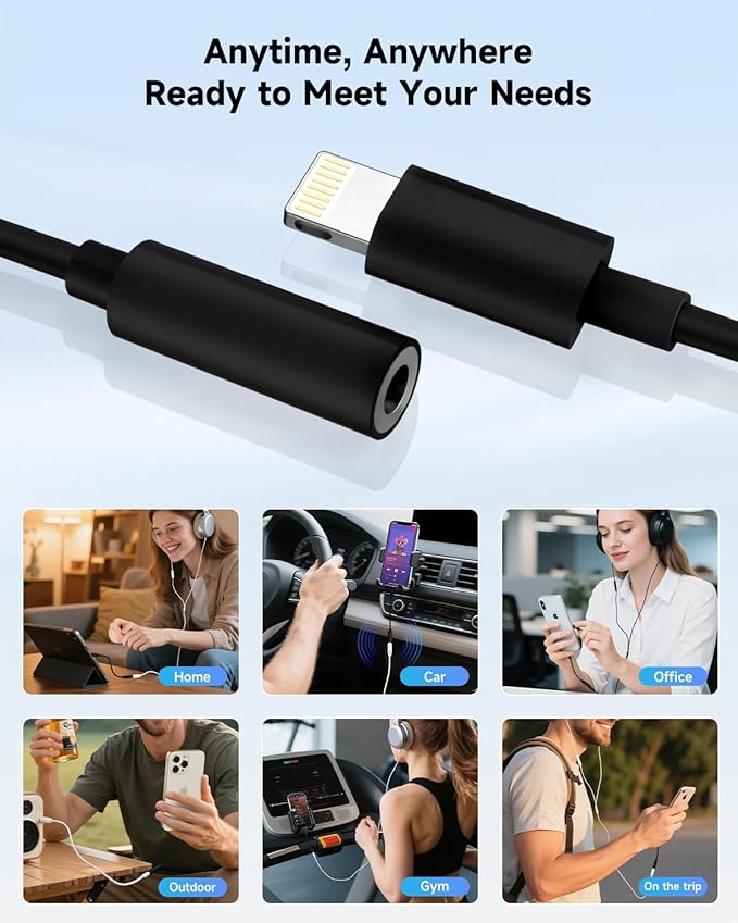 Apple MFi Certified 3 Pack Lightning to 3.5 mm Headphone Jack Adapter for iPhone, iPhone Aux Adapter Converter Dongle Audio Cable Compatible with iPhone 14 13 12 11 X XS 8 7 Black