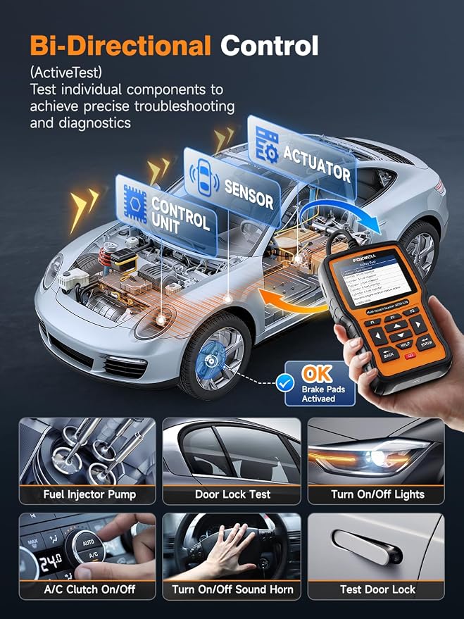 FOXWELL NT510 Elite OBD2 Scanner fit for Porsche Diagnostic Tool, Full System Bi-Directional Control Code Reader with All Reset Services, Oil Reset Scan Tool for Porsche, Battery Registration Tool
