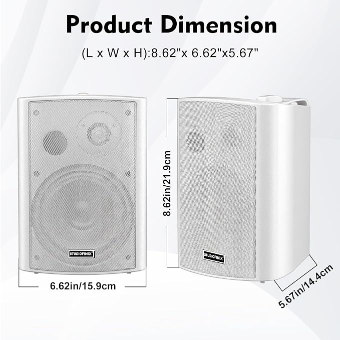 STUDIOFINIX 4 Inch 200W Indoor/Outdoor Bluetooth 5.1 Waterproof Wall-Mounted Speakers, Wireless Multi-Speaker Sync with IR Remote, for Patio, Garage, Home, Backyard(401BLE,White,Pair)