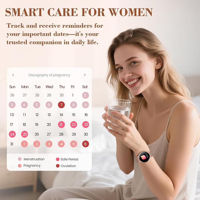 WalkerFit Smart Watches for Women, 1.32" AMOLED Curved Screen Fitness Tracker, Bluetooth Call for Android and iPhone, IP68 Waterproof Smartwatch, Wireless Charging, Heart Rate Tracker Rose Gold