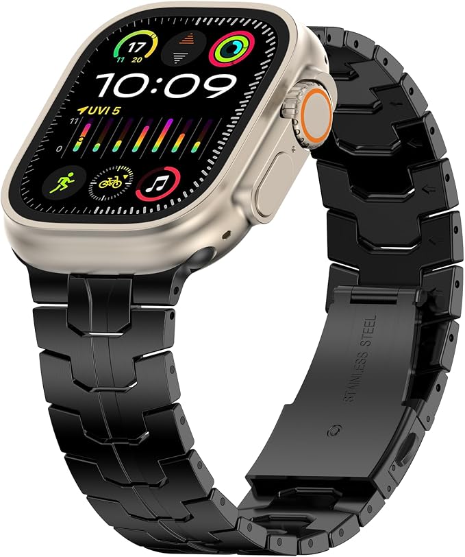 MioHHR Stainless Steel Band Compatible with Apple Watch Band 49mm 46mm 45mm 44mm 42mm(Series 3/2/1), Adjustable Metal Band for Men iWatch Series 10 9 8 7 6 5 4 3 2 1 SE SE2 SE3 Ultra3/2/1, Black