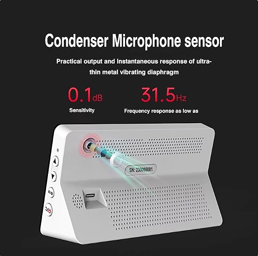 SW-525S 30-130dB Digital Meter Desktop Sound Level Meter with 6 inch LCD Display Meter Decibel Noise Time Temperature Humidity Meter for Classroom, Studio, Factory,Concert Hall