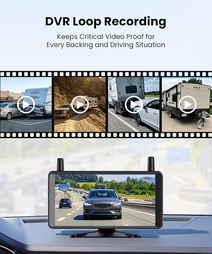 AUTO-VOX 2 Solar Wireless Backup Camera: 1Min Quick Install, Dual Antenna for Stable Real-Time View, 6" Dual-Split Screen with 1080P Color Night Vision, Long Battery Rechargable for Car Truck Trailer