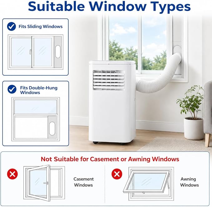10,000 BTU Portable Air Conditioners - Cools 450 Sq. Ft., 4-in-1 Portable AC Unit with Cool, Fan, Dehumidifier, Sleep, 24H Timer, Remote & Installation Kit, for Bedroom, Office, Dorm