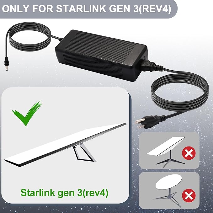 AC/DC57V for Starlink Gen 3 Power Supply Adapter 195W AC/DC Power Adapter for Starlink Standard Replacement Starlink Accessories Starlink, 57V 3.42A Power Supply