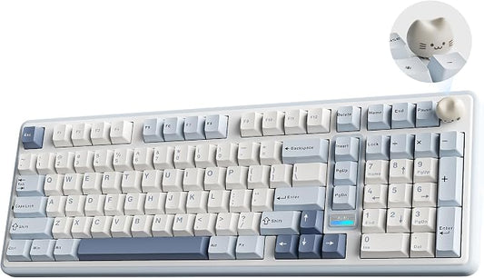 YUNZII B98 PRO QMK/VIA Wireless Mechanical Gaming Keyboard,96% Layout with Numpad and Cute Cat Knob, BT/2.4G/USB-C,Linear Switch Hot Swap Gasket,RGB for Win/Mac (Blue, Milk V2 Linear Switch)