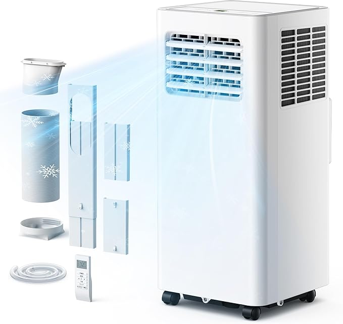 EUHOMY Portable Air Conditioners 10,000 BTU, 4-in-1 Air Conditioner Portable Up to 450 Sq.Ft. with Cool, Fan, Dehumidifier, Sleep, Portable AC Unit with LED Remote & 24H Timer, Installation Kits