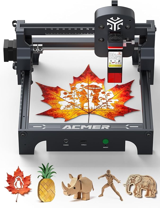 ACMER S1 Laser Engraver,2500mW Engraving Machine for Beginners, 130x130mm Working Area, 0.04mm Precision, Laser Cutter for Wood, Acrylic, Leather, DIY Craft Projects