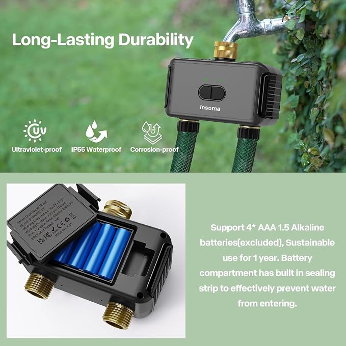 Smart Garden Water Hose Timer with 2 Outlet, Automatic Irrigation System Controller Sprinkler Timer for Lawns and Yard, Compatible with Alexa