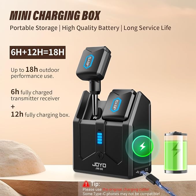 JOYO Wireless Guitar System 5.8GHz Wireless Guitar Transmitter Receiver with Charging Box 4 Signal Channel for Guitarist Bass Electric Instruments (JW-06)