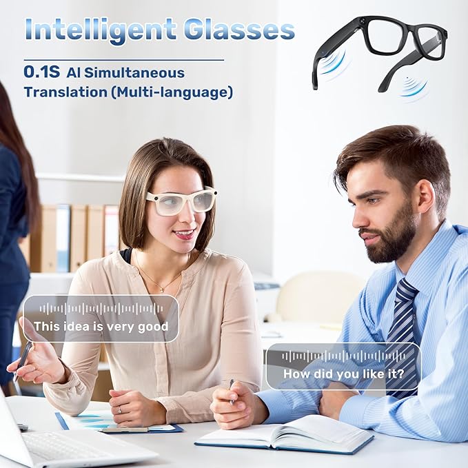 TREEFIA AI Smart Glasses with 1080P HD Camera, AI Real-Time Translation, Bluetooth Audio – Smart Glasses with Camera, Hands-Free Video Recorder for Travel, Sports, Outdoor Use (E03S Black)
