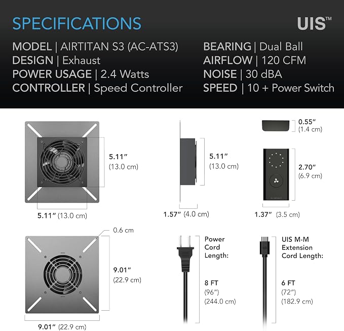 AC Infinity AIRTITAN S3, Ventilation Fan 6" with Speed Controller, IP-55 Rated for Crawl Space, Basement, Garage, Attic, Shed, Hydroponics, Grow Tents