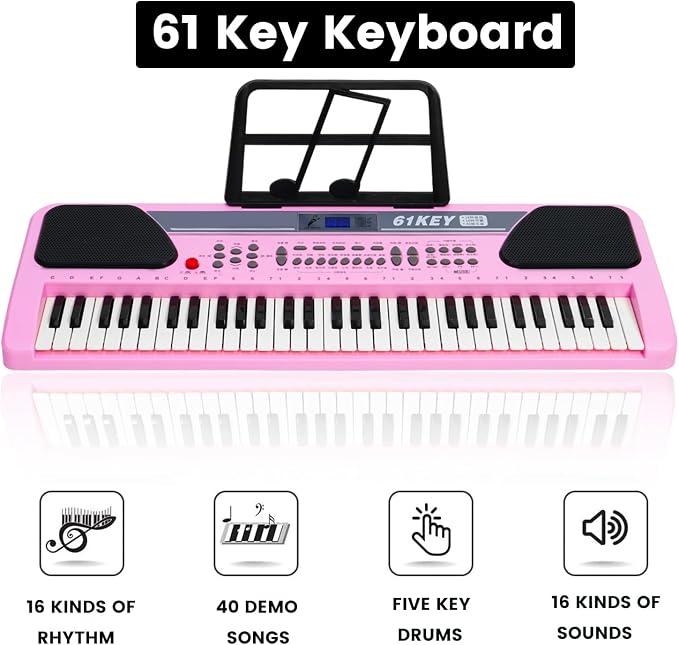 iMeshbean 61 Key Keyboard Piano,Electric Piano Keyboard with Stand for Beginners,Digital Music Keyboard with Microphone,Keyboard stand,Built-In Stereo Speakers